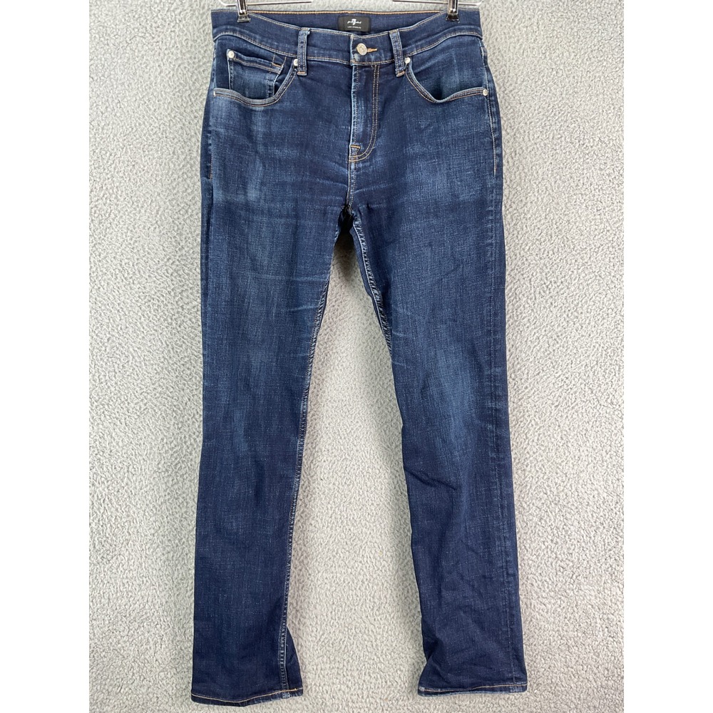 7 For All Mankind Slim Straight Jeans Womens 32 Dark Wash Whiskered Denim